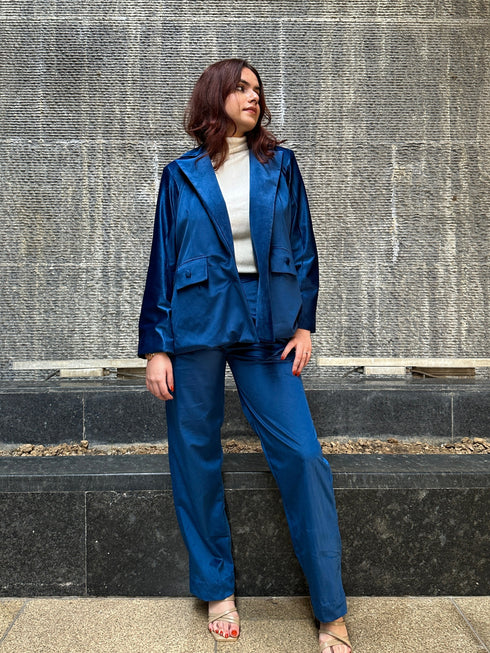 Blue Velvet Blazer Set